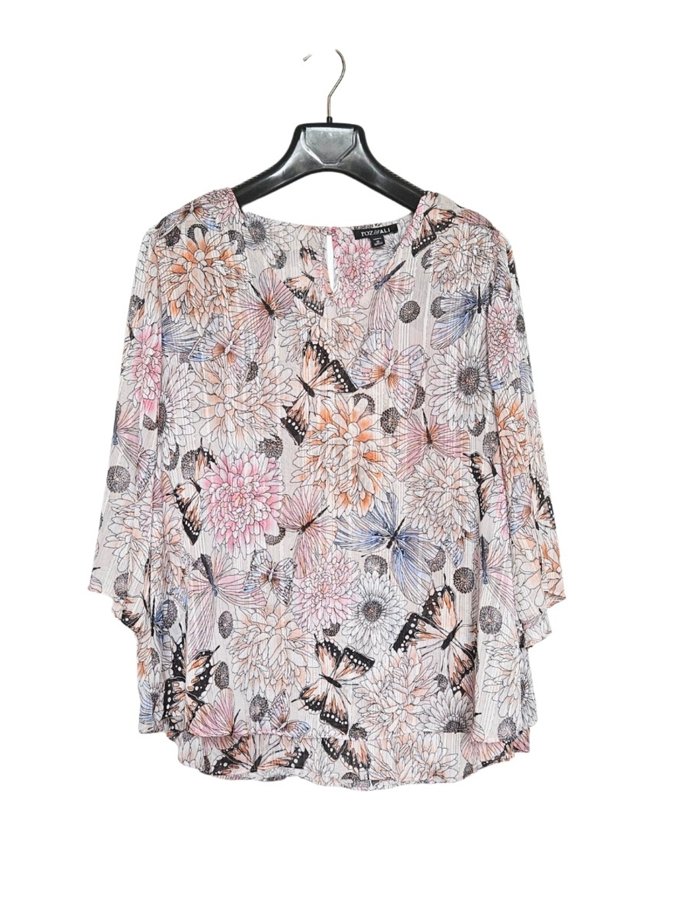 Roz & Ali Women's Plus Size 1X Pastel Floral & Butterfly Blouse